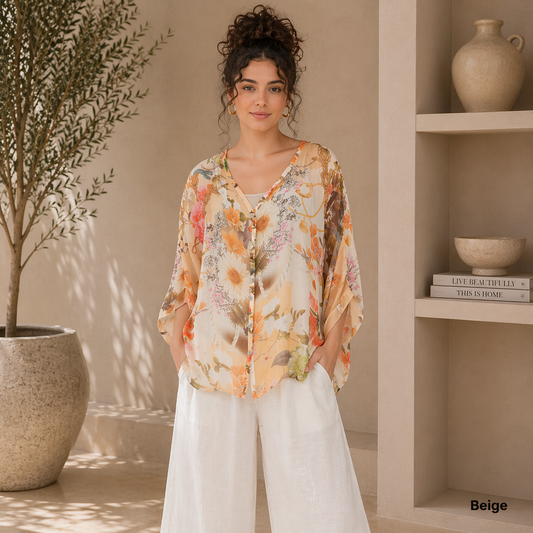 VERA MAY BEIGE ITALIAN SILK TOP 60233