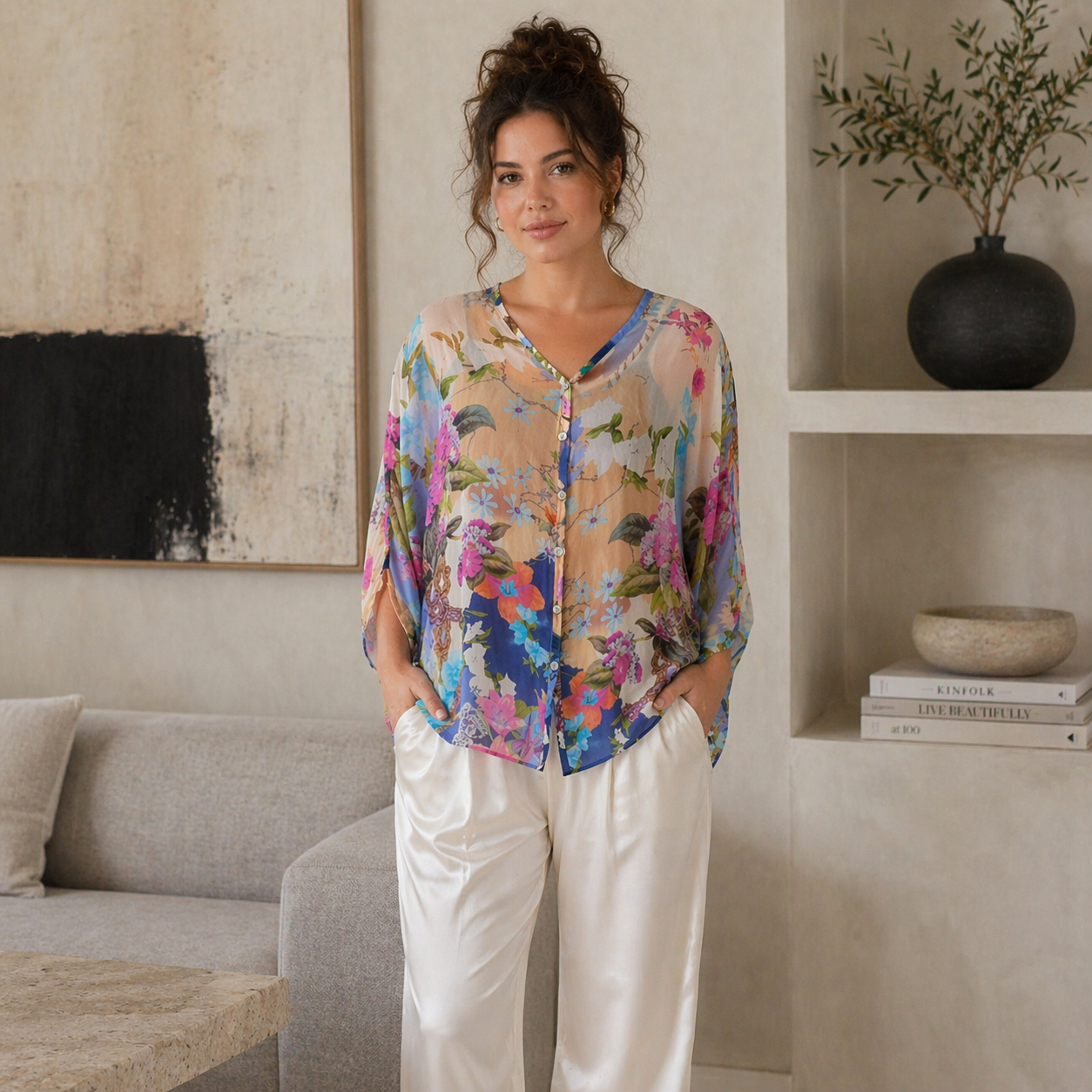 VERA MAY NAVY ITALIAN SILK TOP 60233