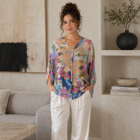 VERA MAY NAVY ITALIAN SILK TOP 60233