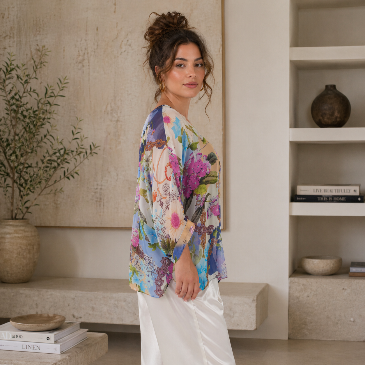 VERA MAY NAVY ITALIAN SILK TOP 60233