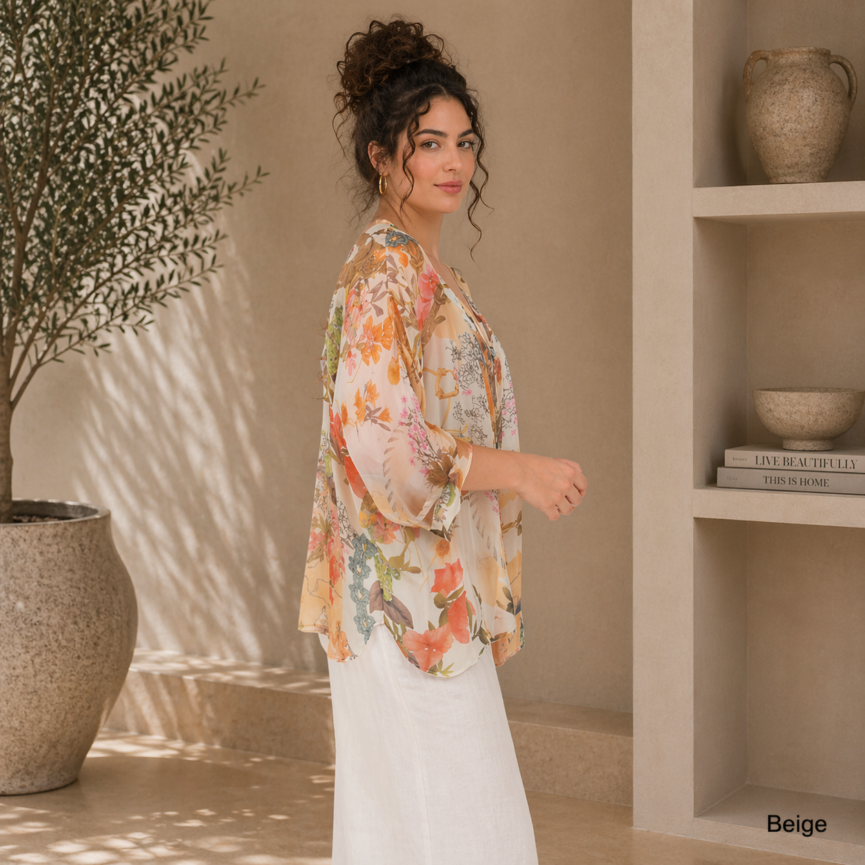 VERA MAY BEIGE ITALIAN SILK TOP 60233