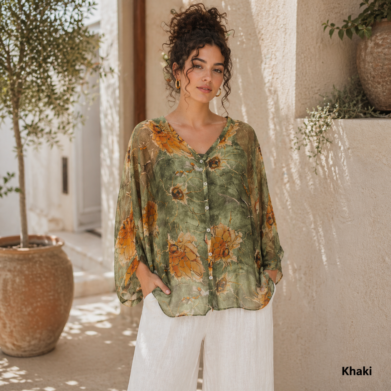 60234 Khaki Vera May Italian Silk Top