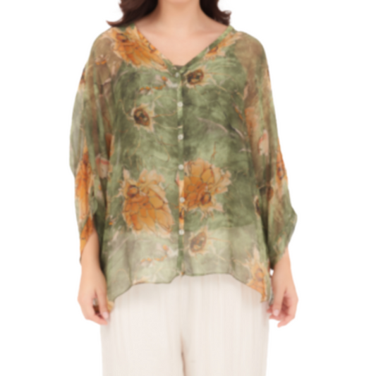 60234 Khaki Vera May Italian Silk Top