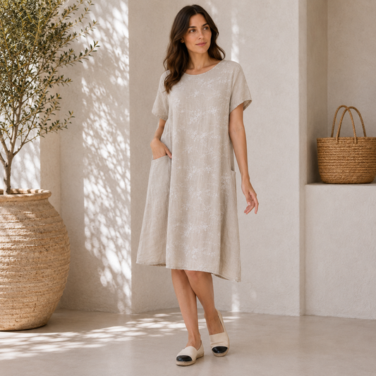 6033 BEIGE ITALIAN LINEN DRESS