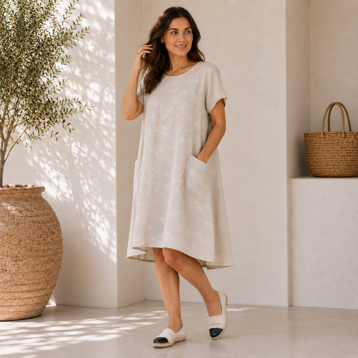 6033 BEIGE ITALIAN LINEN DRESS