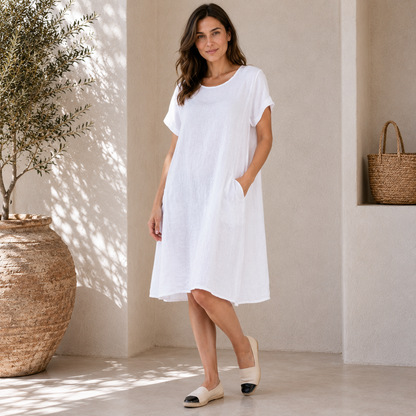 6033 WHITE ITALIAN LINEN DRESS