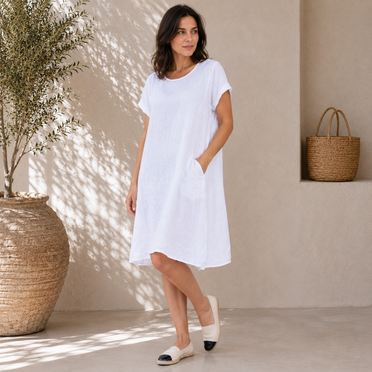 6033 WHITE ITALIAN LINEN DRESS