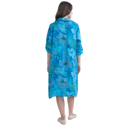 VERA MAY ITALIAN LINEN TURQUISE DRESS 6041