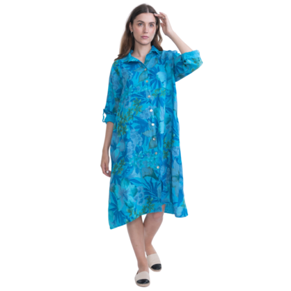 VERA MAY ITALIAN LINEN TURQUISE DRESS 6041