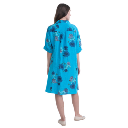 VERA MAY ITALIAN LINEN TURCHESE DRESS 6047