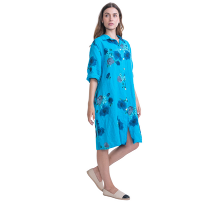 VERA MAY ITALIAN LINEN TURCHESE DRESS 6047
