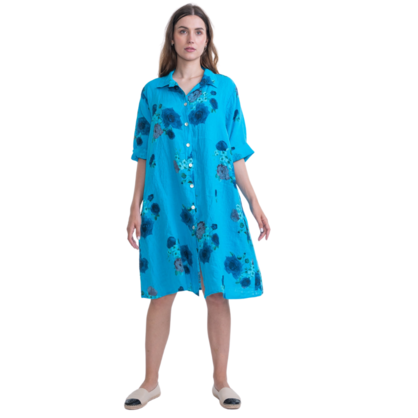 VERA MAY ITALIAN LINEN TURCHESE DRESS 6047
