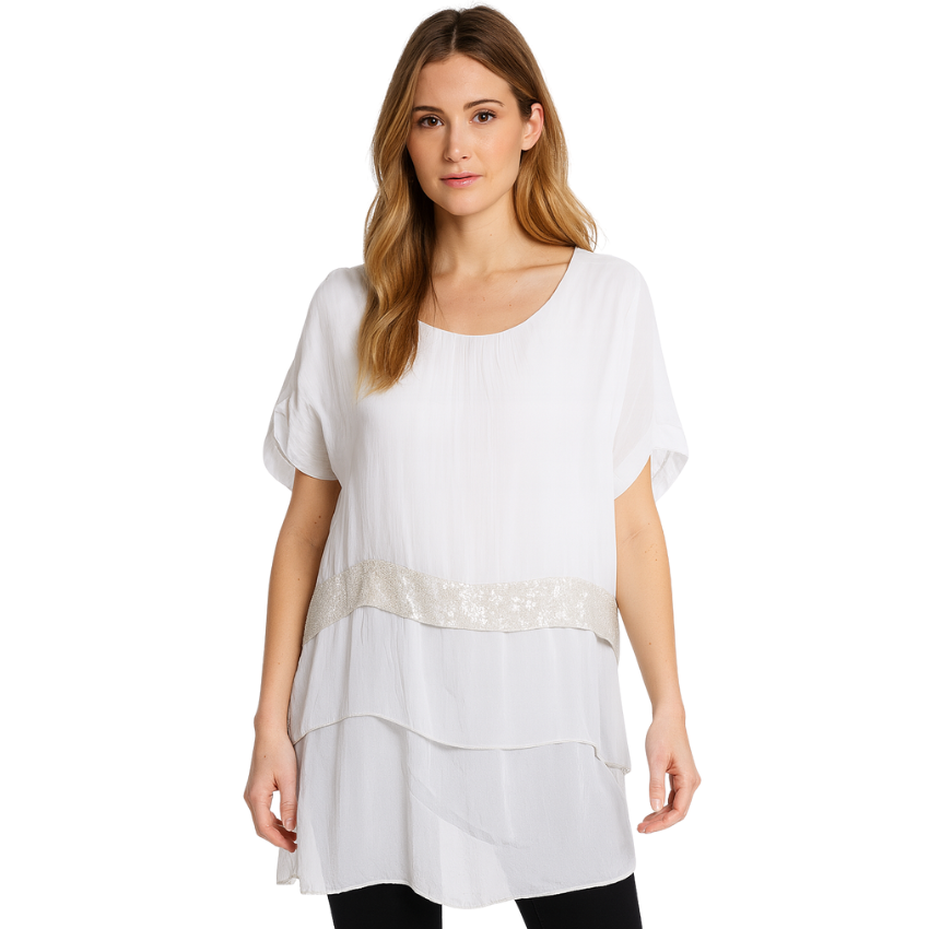 VERA MAY BEIGE ITALIAN SILK TOP 6063