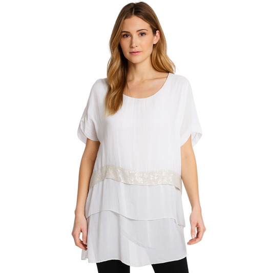 VERA MAY BEIGE ITALIAN SILK TOP 6063