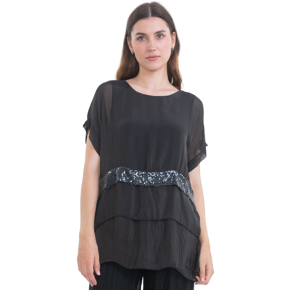 VERA MAY BLACK ITALIAN SILK TOP 6063