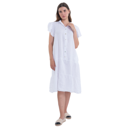 6070 WHITE ITALIAN LINEN DRESS