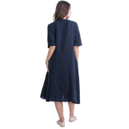 VERA MAY ITALIAN LINEN NVY DRESS 6077