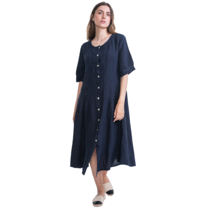 VERA MAY ITALIAN LINEN NVY DRESS 6077