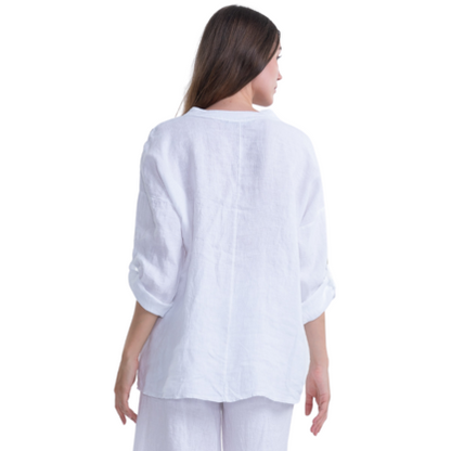 6086 WHITE ITALIAN LINEN TOP