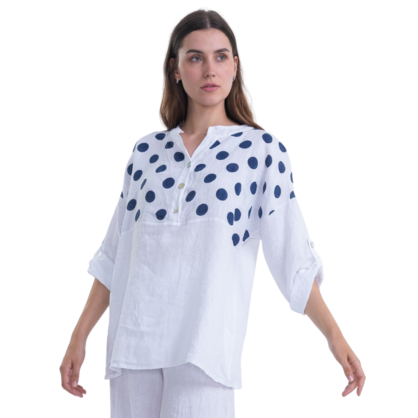 6086 WHITE ITALIAN LINEN TOP
