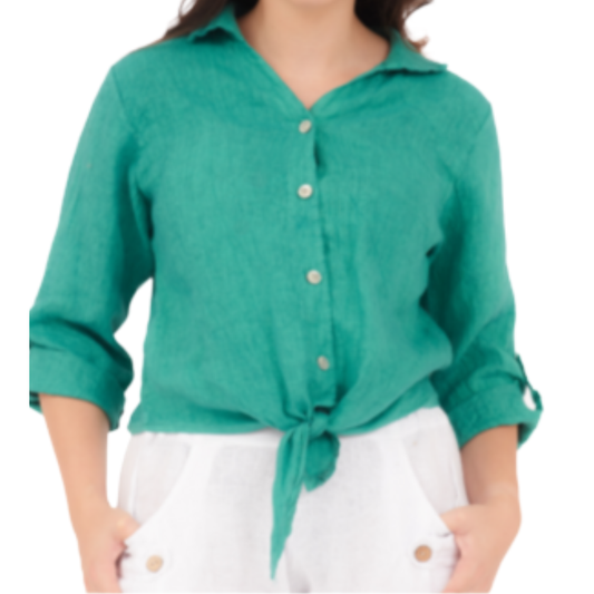 6102 PETROLIO LINEN TOP