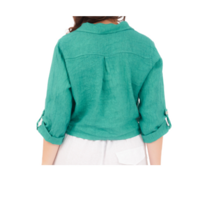 6102 PETROLIO LINEN TOP