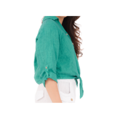 6102 PETROLIO LINEN TOP
