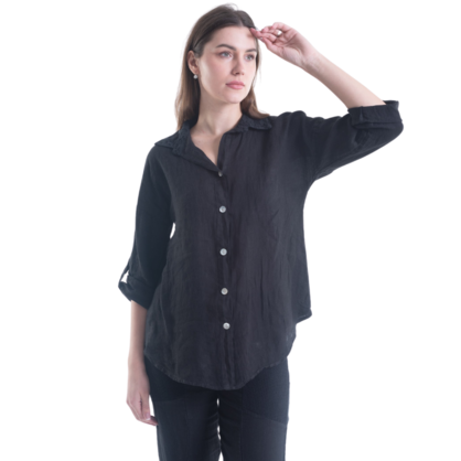 6207 VERA MAY BLACK ITALIAN LINEN TOP