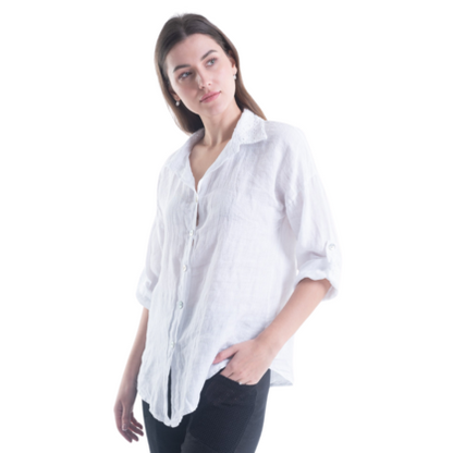 6207 VERA MAY WHITE ITALIAN LINEN TOP