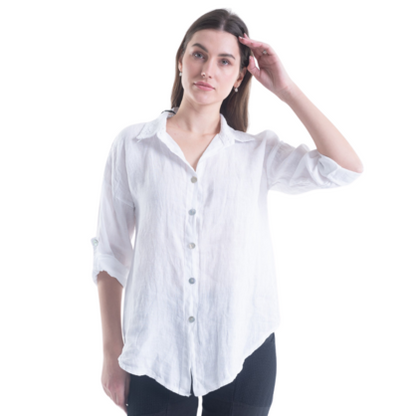 6207 VERA MAY WHITE ITALIAN LINEN TOP
