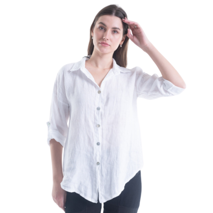 6207 VERA MAY WHITE ITALIAN LINEN TOP