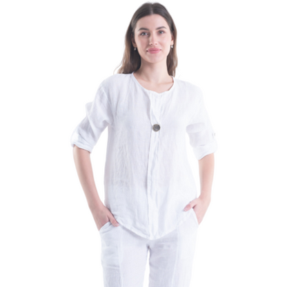 6209 WHITE ITALIAN LINEN TOP
