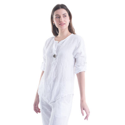 6209 WHITE ITALIAN LINEN TOP