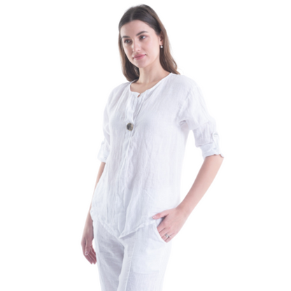 6209 WHITE ITALIAN LINEN TOP