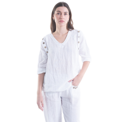 6210 WHITE ITALIAN LINEN TOP