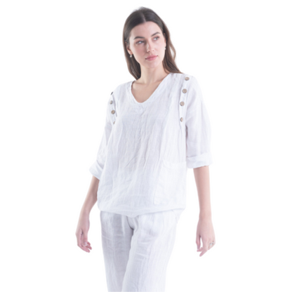 6210 WHITE ITALIAN LINEN TOP