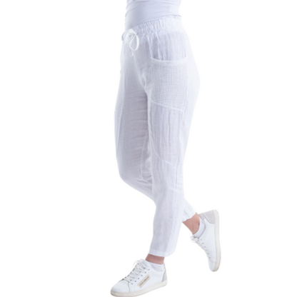 VERA MAY ITALIAN LINEN PANT WHITE 6211