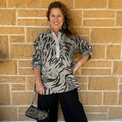 6212 VERA MAY TAUPE ITALIAN LINEN TOP