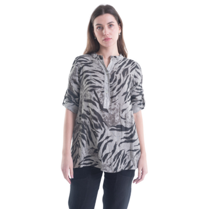 6212 VERA MAY TAUPE ITALIAN LINEN TOP