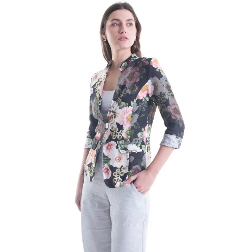 VERA MAY FRENCH LINEN FLORAL BLACK JACKET 6213