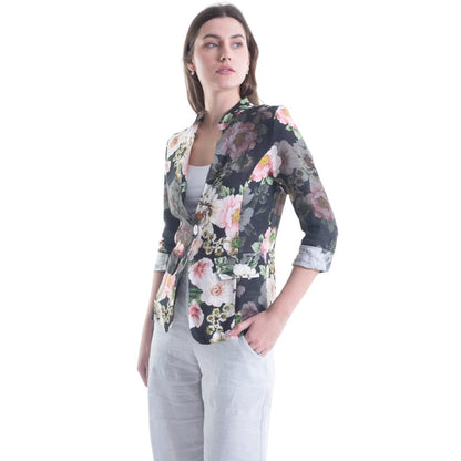 VERA MAY FRENCH LINEN FLORAL BLACK JACKET 6213