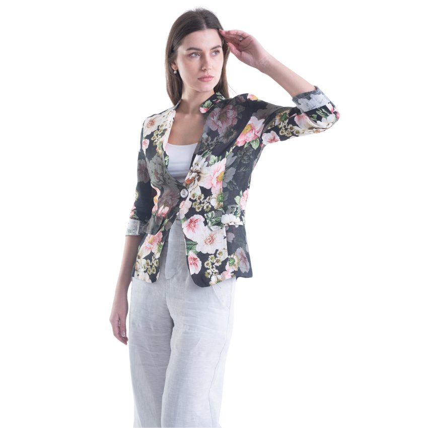 VERA MAY FRENCH LINEN FLORAL BLACK JACKET 6213