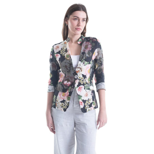 VERA MAY FRENCH LINEN FLORAL BLACK JACKET 6213