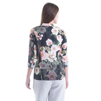 VERA MAY FRENCH LINEN FLORAL BLACK JACKET 6213