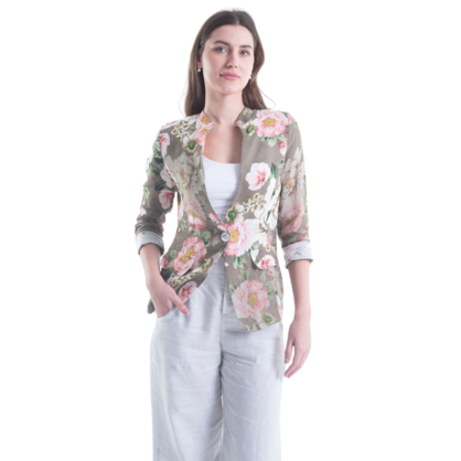 VERA MAY FRENCH LINEN FLORAL SAGE JACKET 6213