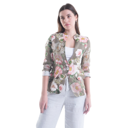 VERA MAY FRENCH LINEN FLORAL SAGE JACKET 6213