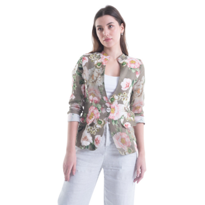 VERA MAY FRENCH LINEN FLORAL SAGE JACKET 6213