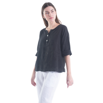 6214 BLACK ITALIAN LINEN TOP