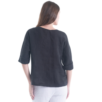 6214 BLACK ITALIAN LINEN TOP