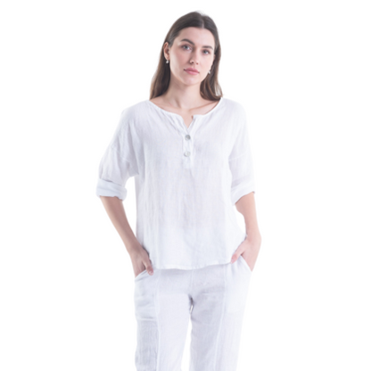 6214 WHITE ITALIAN LINEN TOP